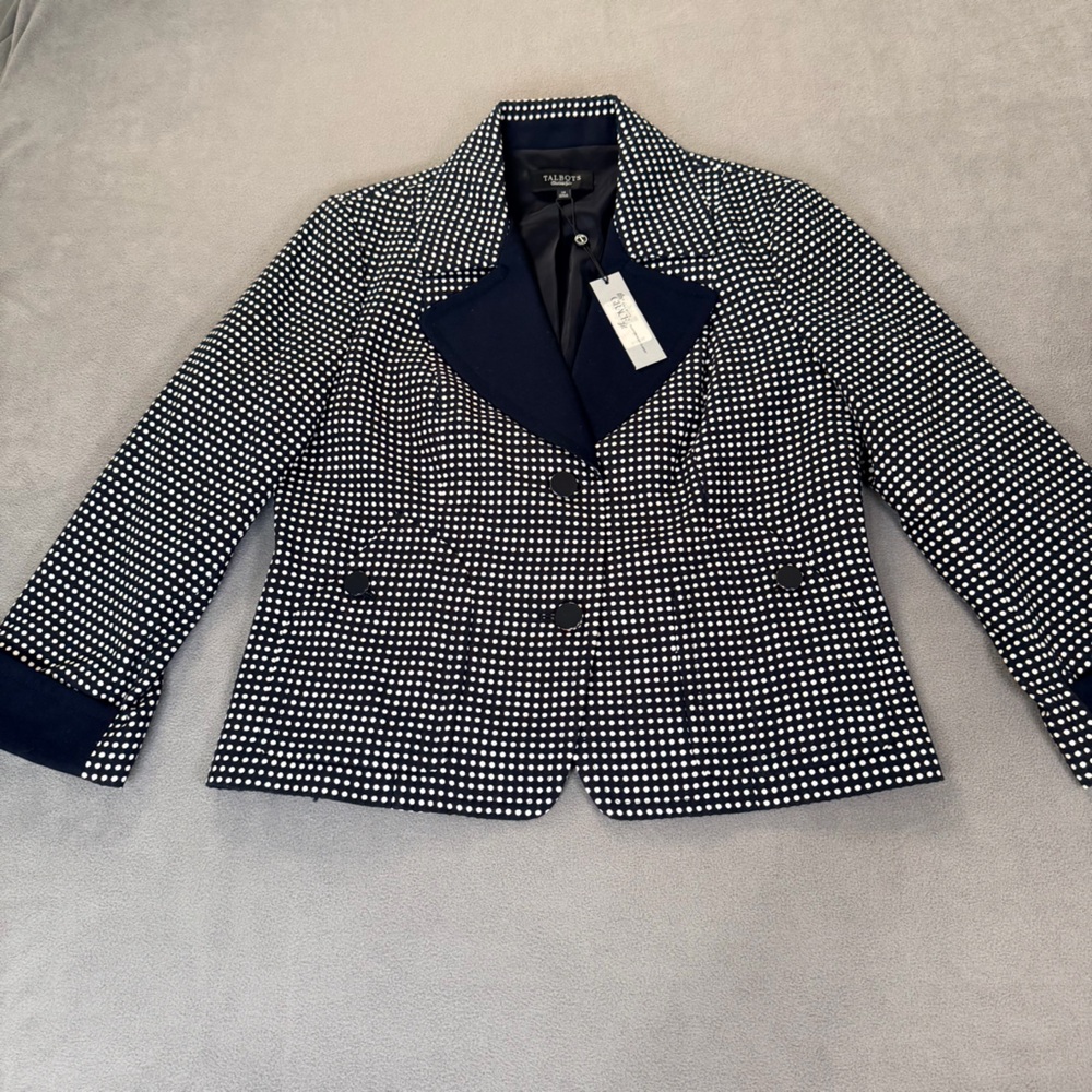 Talbots The Grace Fit Flatteringly Classic $179 Navy Polka Dot Women's Blazer-14 - Picture 2 of 13